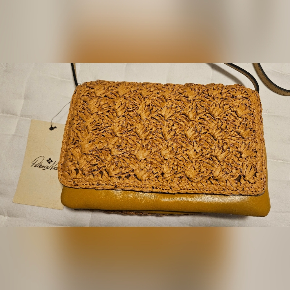 New‎ Patricia Nash Penley Small Leather Crossbody W/ Straw Weave: Mango Color - Picture 6 of 16